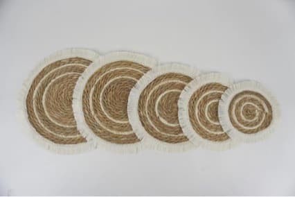 Tassel-Edge Woven Straw Placemat, Thickened Heat-Insulating Casserole Mat, Round Bulrush Rope Woven Placemat, Dining Table Plate Mat