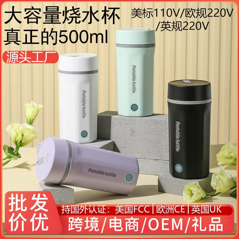 Cross-border trade 500mL large capacity heating cup 110V US standard portable travel electric hot water cup