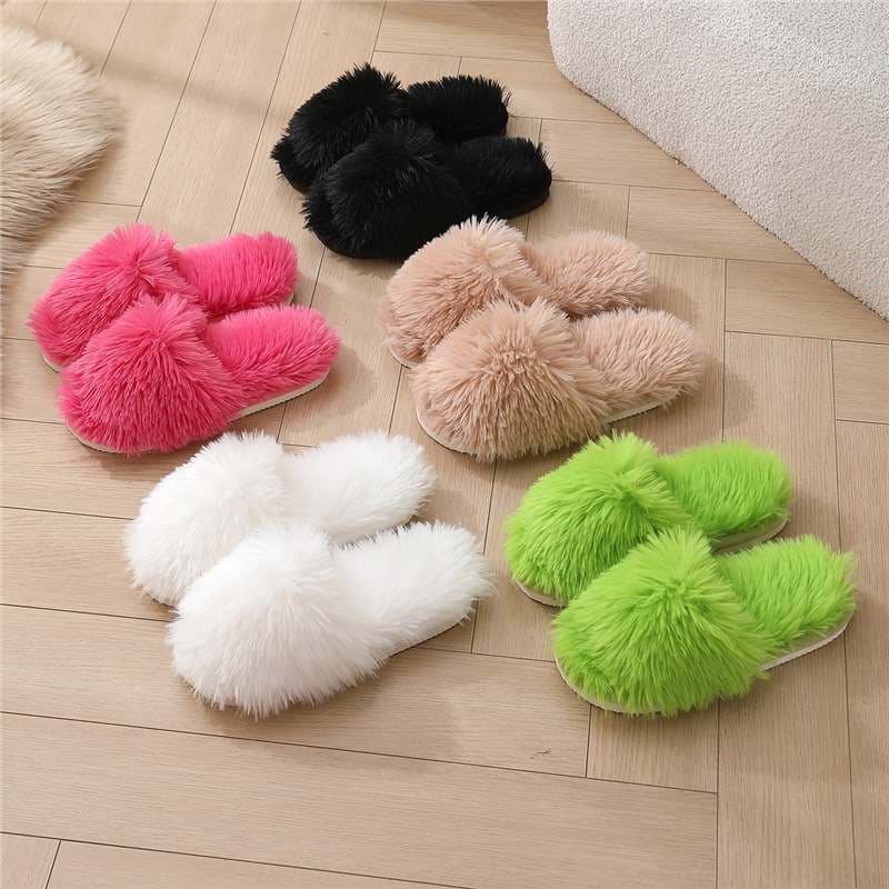 Home Fluffy Candy Open-Toe Women's Slippers Cross-Border Spring Autumn New 2024 Premium Color Slippers