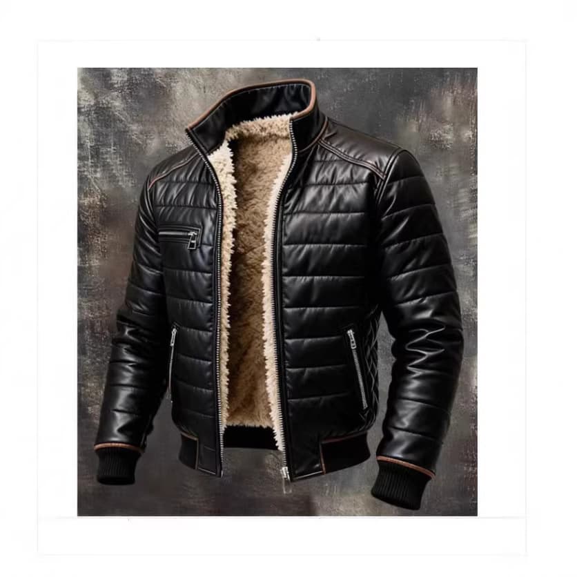 New European and American Men's Winter Leather Jacket with Lined Thickened Hooded Stand Collar Coat 2