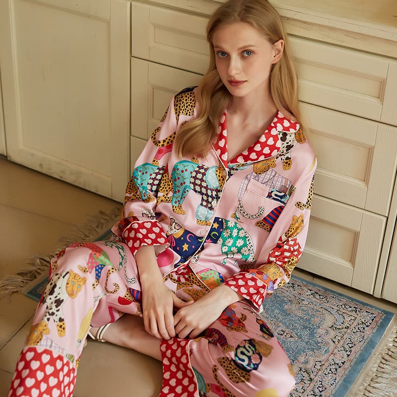 2023 New Autumn Women's Ice Silk Long Sleeve Sleepwear Set Spring/Autumn Thin Floral Printed Homewear