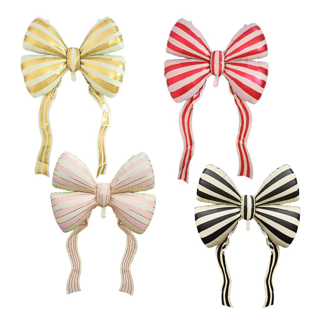 New 60-inch Extra Large Red and Gold Striped Bow Aluminum Foil Balloon Valentine's Day Party Photo Decoration