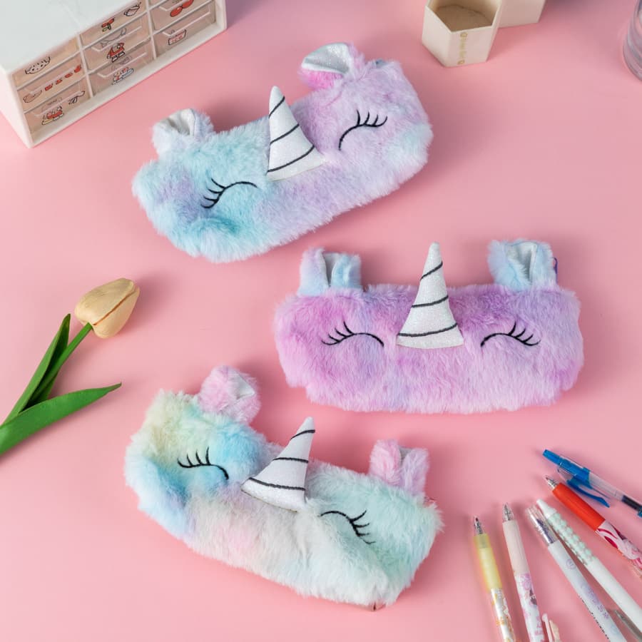 New Cross-Border Unicorn Plush Student Pencil Case, Cartoon Unicorn Pencil Pouch, Girls' Phone Bag Stationery Bag