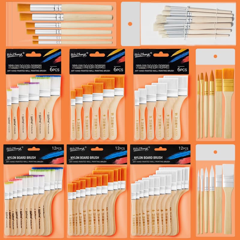 Cross-border wholesale art flat brushes nylon bristle brushes for gouache watercolor oil painting paint brushes