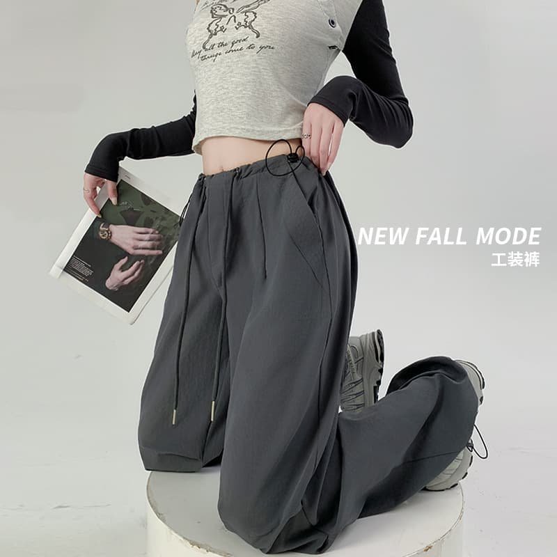 Custom Vintage Style Cargo Pants for Women, Summer Thin American Loose Straight Leg Quick-Dry Athletic Pants