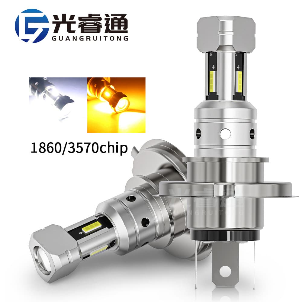 Cross-border Stock LED Motorcycle Light P15D/H4 White/Yellow Light 1860/3570 Silver Aluminum Motorcycle Headlight 12V