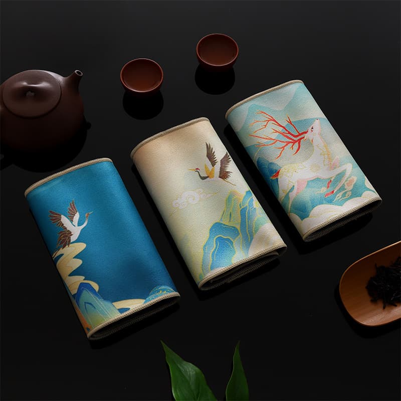 High-End Suede Tea Towels Thickened Absorbent Non-Shedding Pot-Maintenance Towels Chinese Retro Multifunctional Painted Tea Coasters