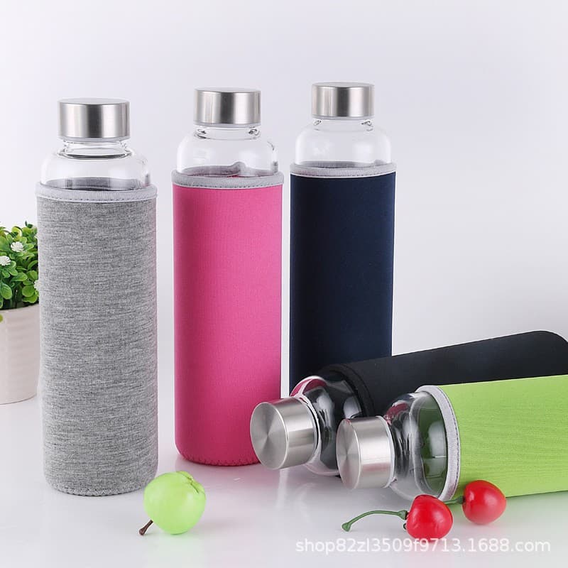 Sports Glass Water Bottle with Rope and Small Steel Lid 420ml Outdoor Sports Water Cup Advertising Gift Cup