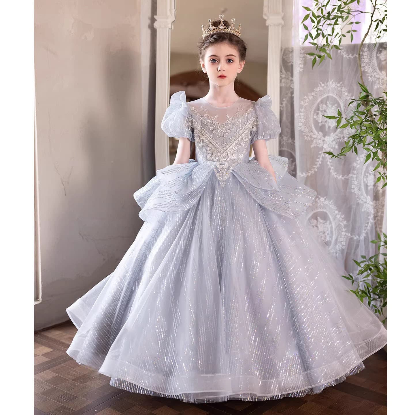 Children's Evening Dress Host Blue Premium Older Kids Beautiful Girls Birthday Wedding Flower Girl Piano Performance Costume