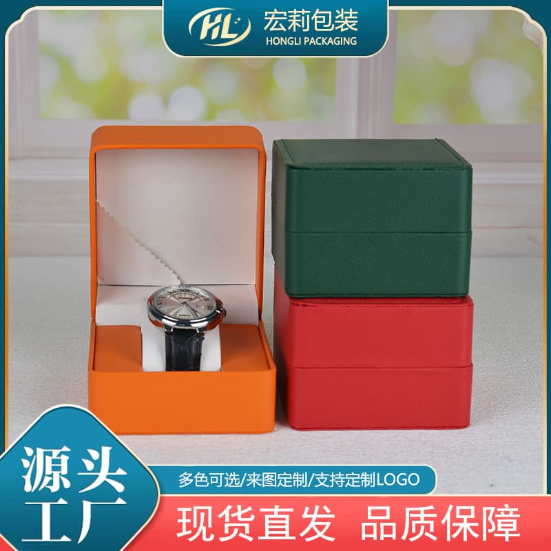 PU leather premium watch box, small rounded corner watch box, leather flip-top men's watch packaging box, in stock and wholesale.