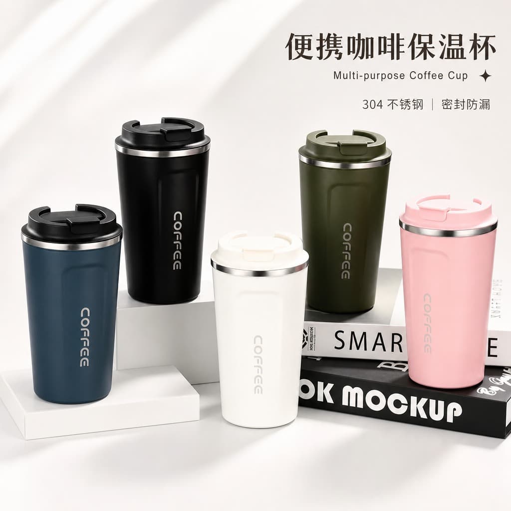 Factory direct supply 304 stainless steel coffee cup car business portable cup double-layer vacuum insulation cold coffee cup