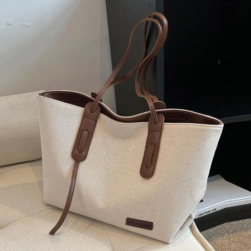 Large Capacity Women's Casual Canvas Tote Bag for School and Commute, Simple and Artistic Shoulder Bag, Korean Style