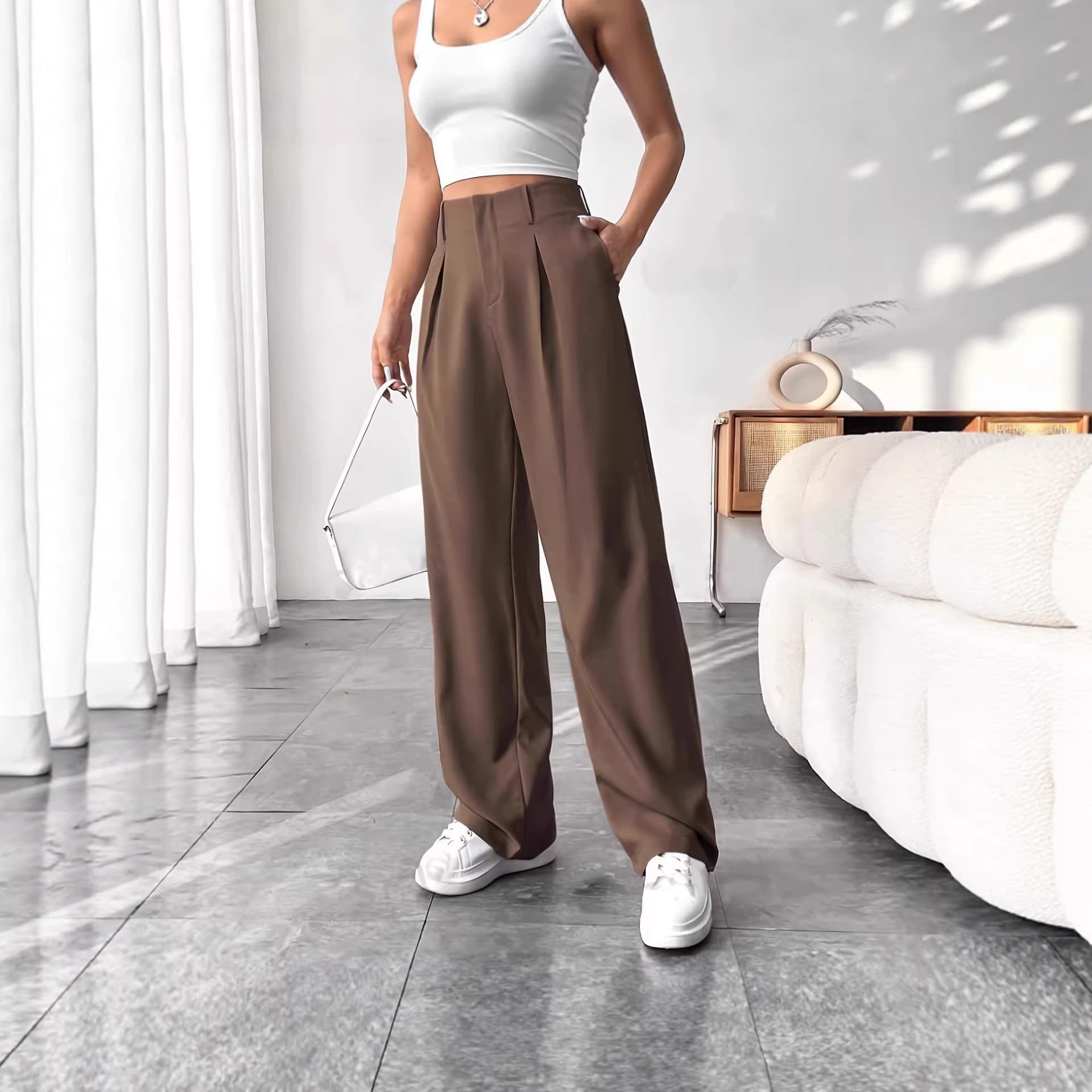 2025 Spring Summer Cross-border EU US Amazon Commute Draped Slimming Suit Pants Wide Leg Floor-Length Trousers Women High Waist Slimming