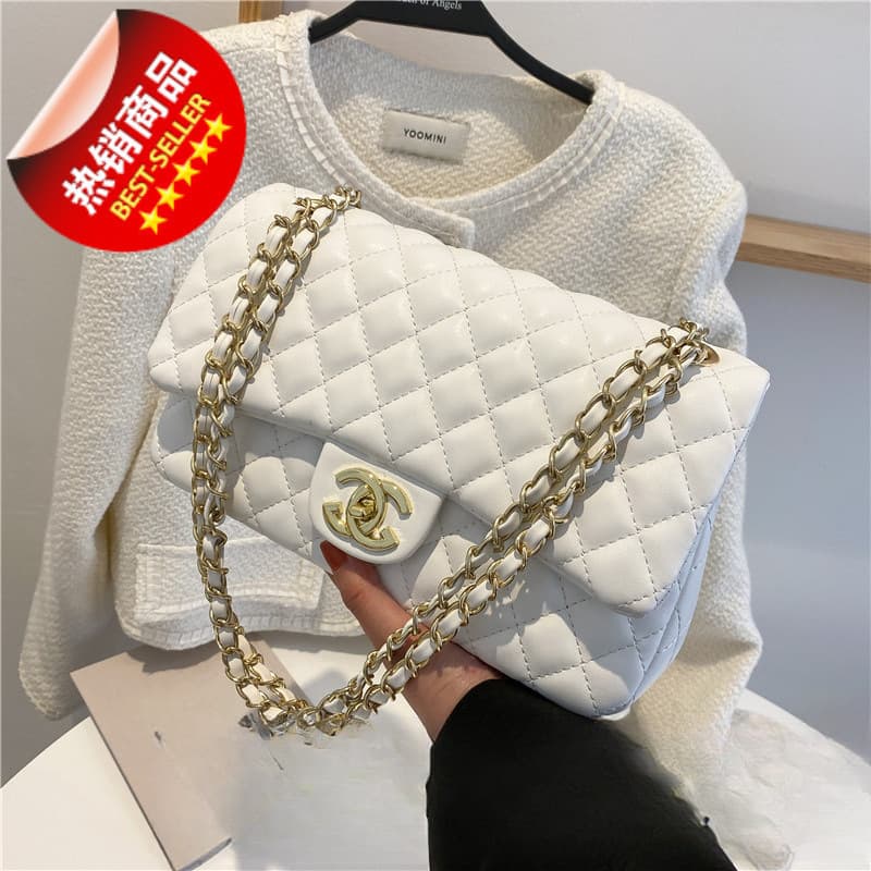 Cross-Border New Women's Bag Wholesale European and American Fashion Single Shoulder Crossbody Bag Versatile Diamond Quilted Chain Bag Black Free Shipping