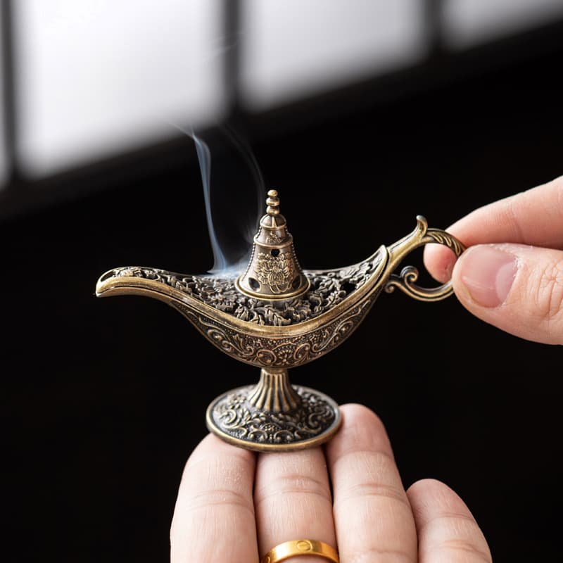 [Cross-Border Bestseller] Vintage Creative Magic Lamp Hollow Incense Burner Tower Incense Small Auspicious Cloud Aromatherapy Burner Desktop Decorative Ornament