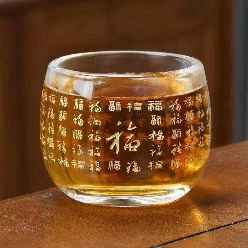 Thickened Thumb Ring Cup, Bai Fu Water Cup, Transparent Glass Cup, Ins Home Host Cup, Wine Cup, Tea Cup, Engraved Heart Sutra