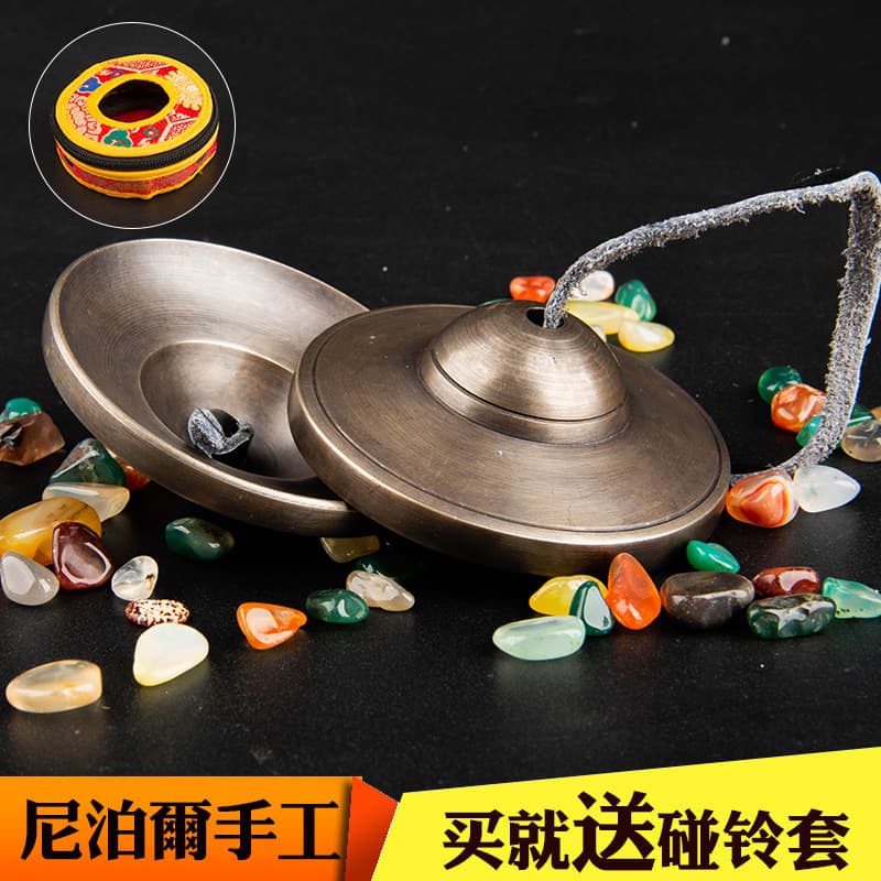 Nepal Handmade Ting Cymbal Copper Percussion Instrument, Portable Ethnic Traditional Bell Cymbals, Uncommon Folk Instrument