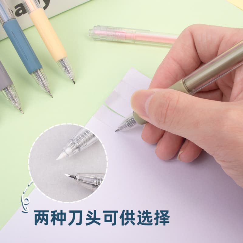 Push-type Morandi Carving Knife Pen Simple Girl's Heart Pen Knife Notebook DIY Handmade Pen-style Paper Cutter