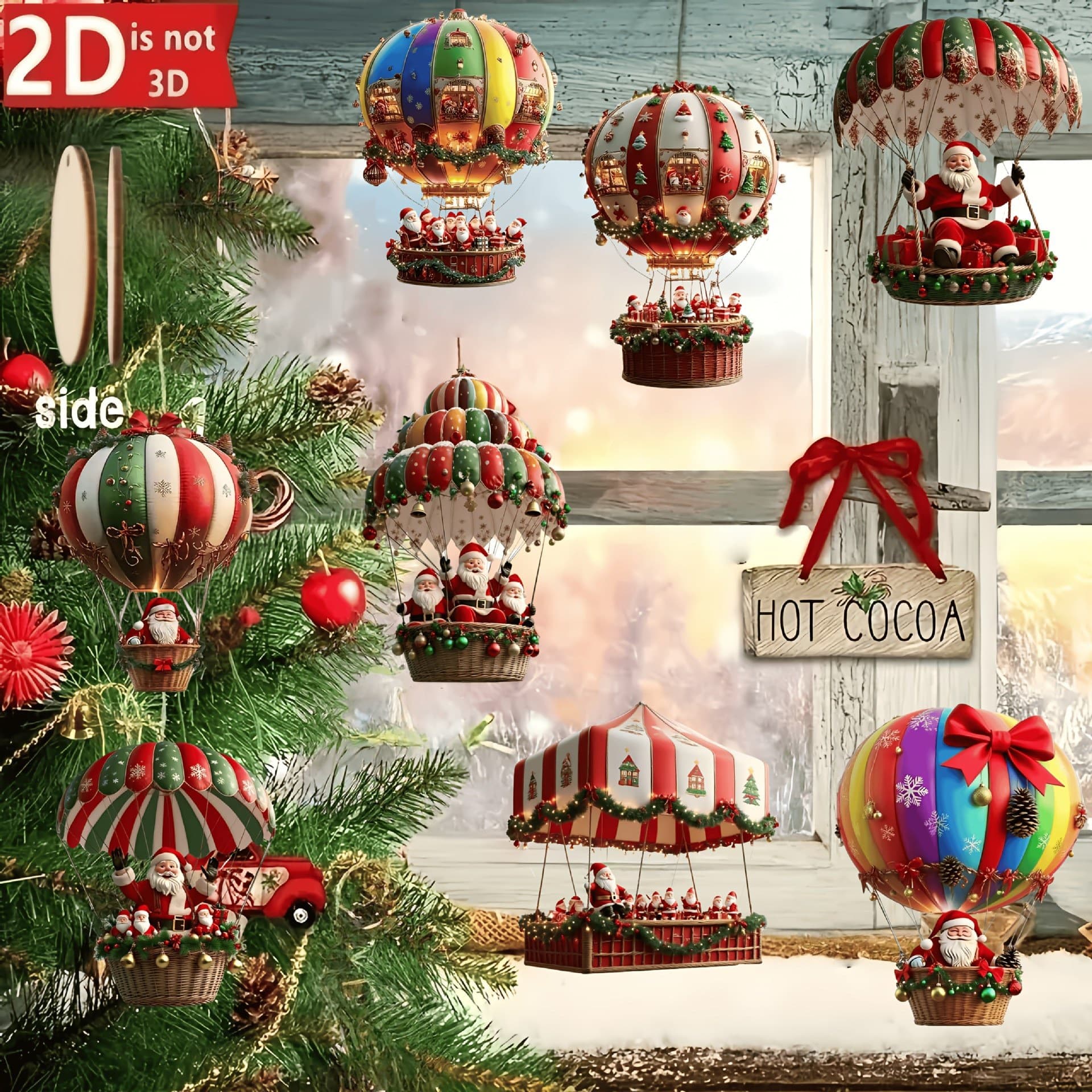 Cross-border New Hot Air Balloon Santa Claus Wooden Rotating Snowman Christmas Tree Holiday Ornament Home Decor