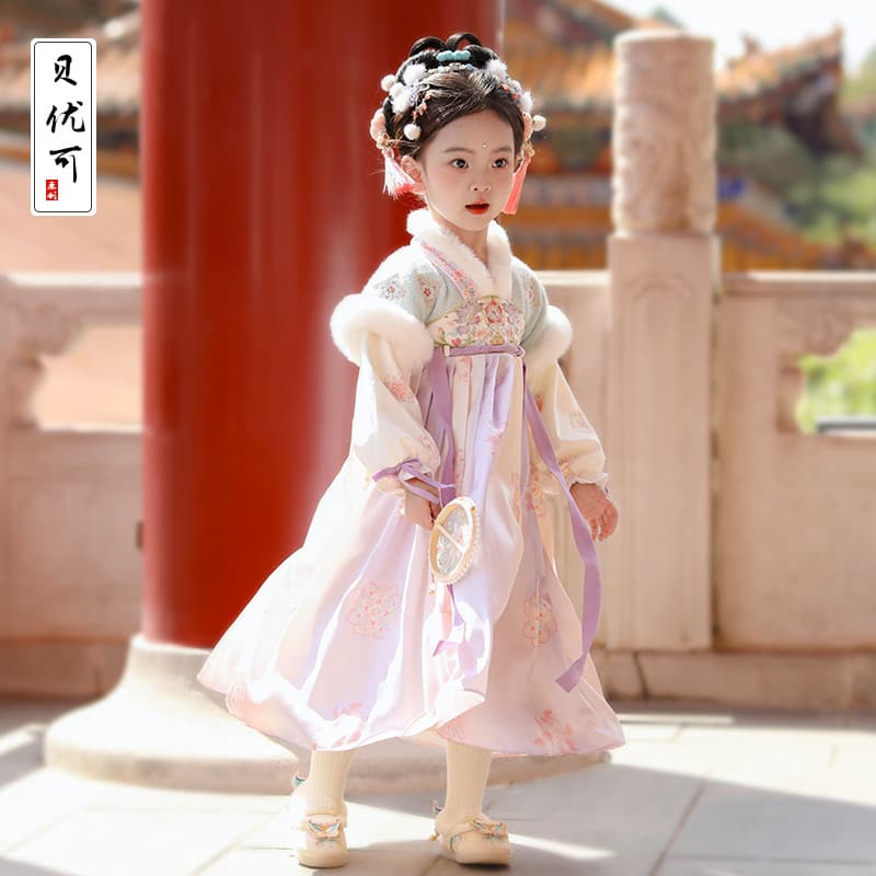 2025 Winter New Arrival Girl's Dress Chinese Style Ancient Fashion Hanfu Fleece-Lined and Thickened Children 23027