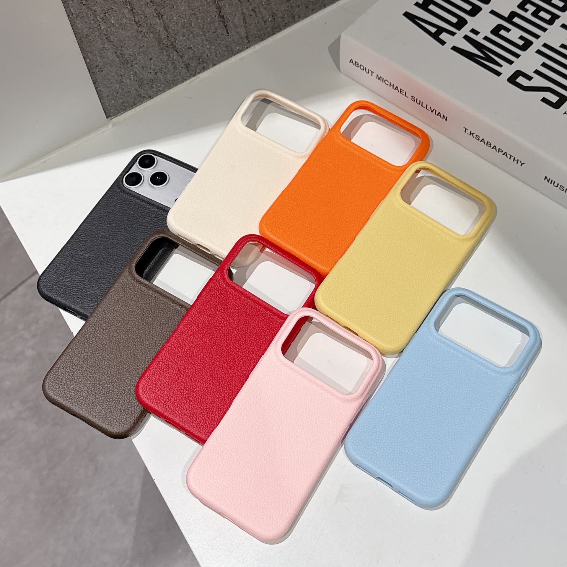 Compatible with iPhone 17 PM Lychee Leather Texture Phone Case, Apple 16 Pro Max New Style Simple 15 PM Protective Cover