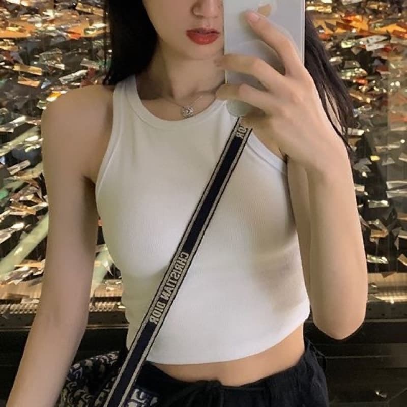 Women's Summer Camisole with Built-in Bra Cups, Short Crop Top with Padded Chest, Backless Strappy Design