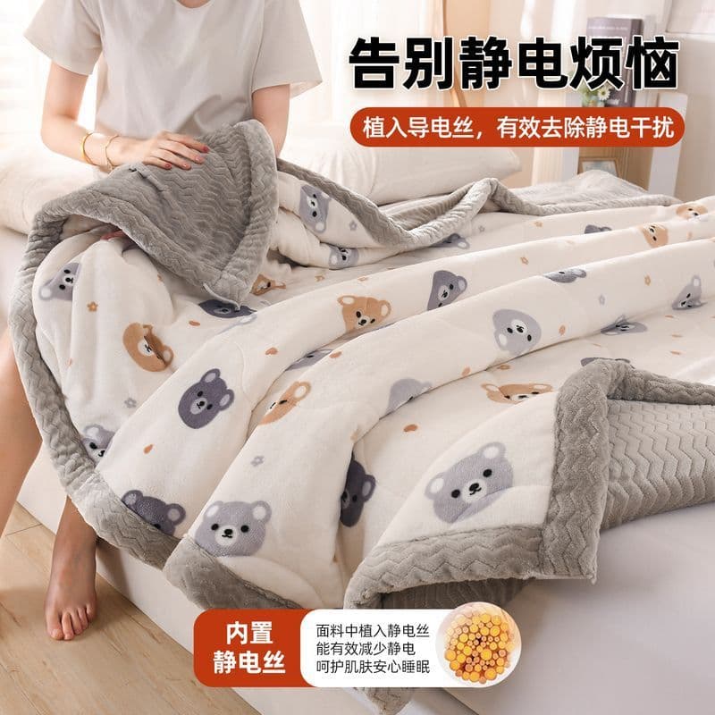 Winter Thick Flannel Coral Fleece Sofa Throw Blanket, Milk Lambswool, Autumn/Winter Quilt, Nap and Bedding