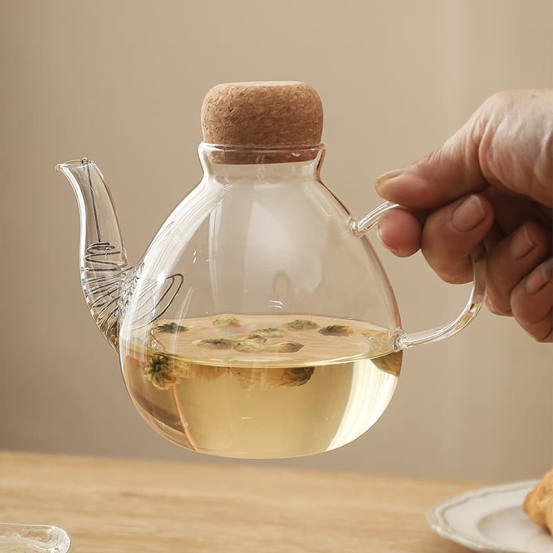 Glass Flower Tea Pot Electric Ceramic Stove Multi-Functional Household Health Pot Cork Stopper Tea Pot 450ml