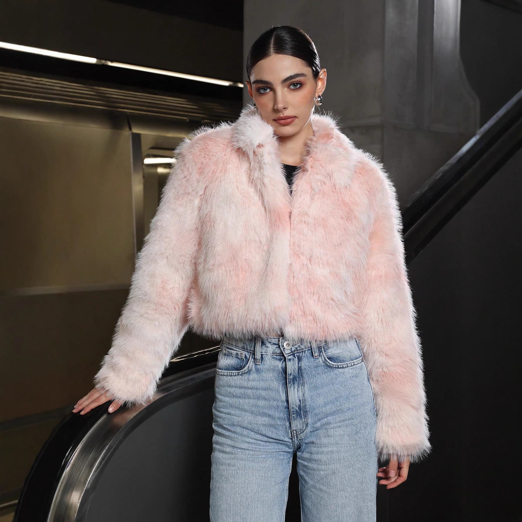 European and American autumn and winter new style stand-up collar imitation fur jacket fashionable imitation fox fur top plush women's simple winter clothing