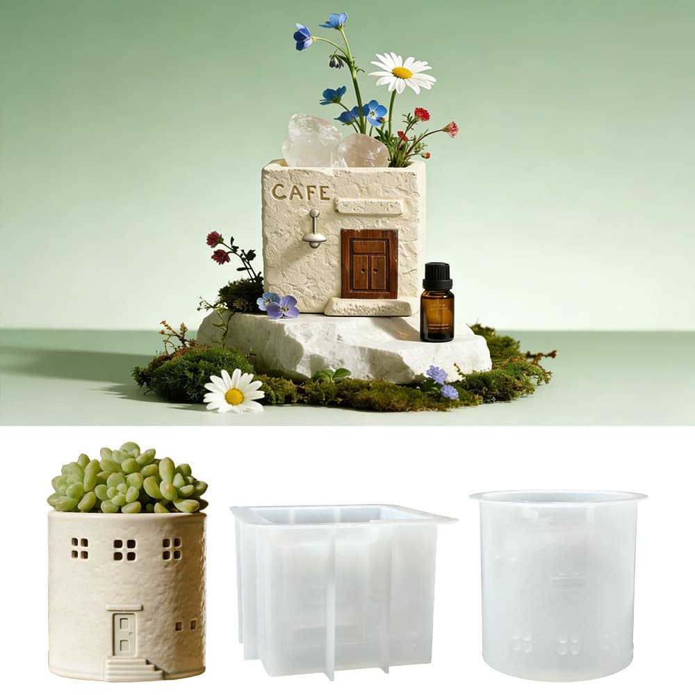 Coffee Cup Silicone Mold Round Coffee Flower Pot Resin Mold House Shape Candle Cup Silicone Mold