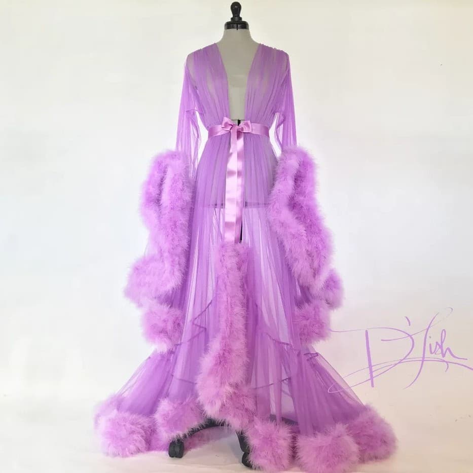 Women's Slimming Elegant Dress Wholesale Sheer Sexy Feather Flared Sleeve Train Long Dress