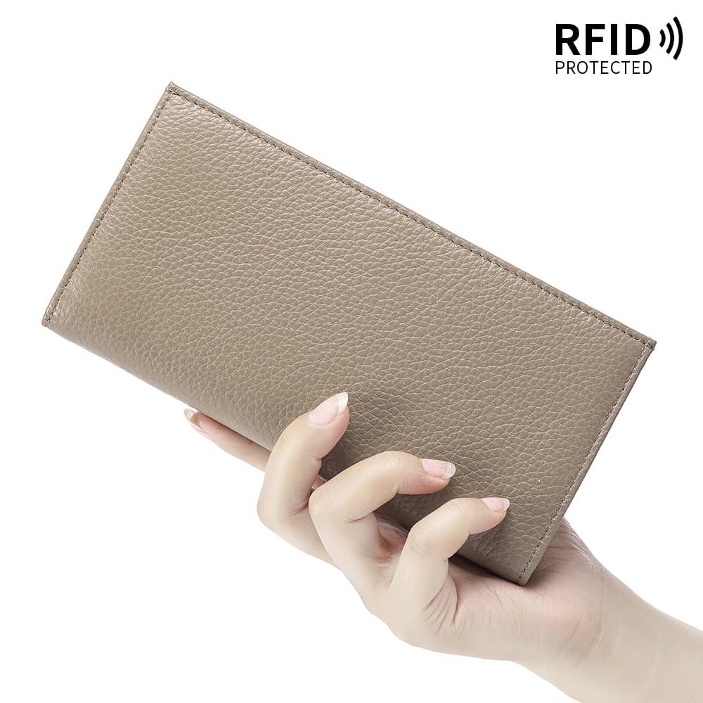 Genuine Leather Men's Long Wallet Large Capacity Ultra-Thin Business Zipper Wallet Phone Holder Large Capacity RFID Card Holder