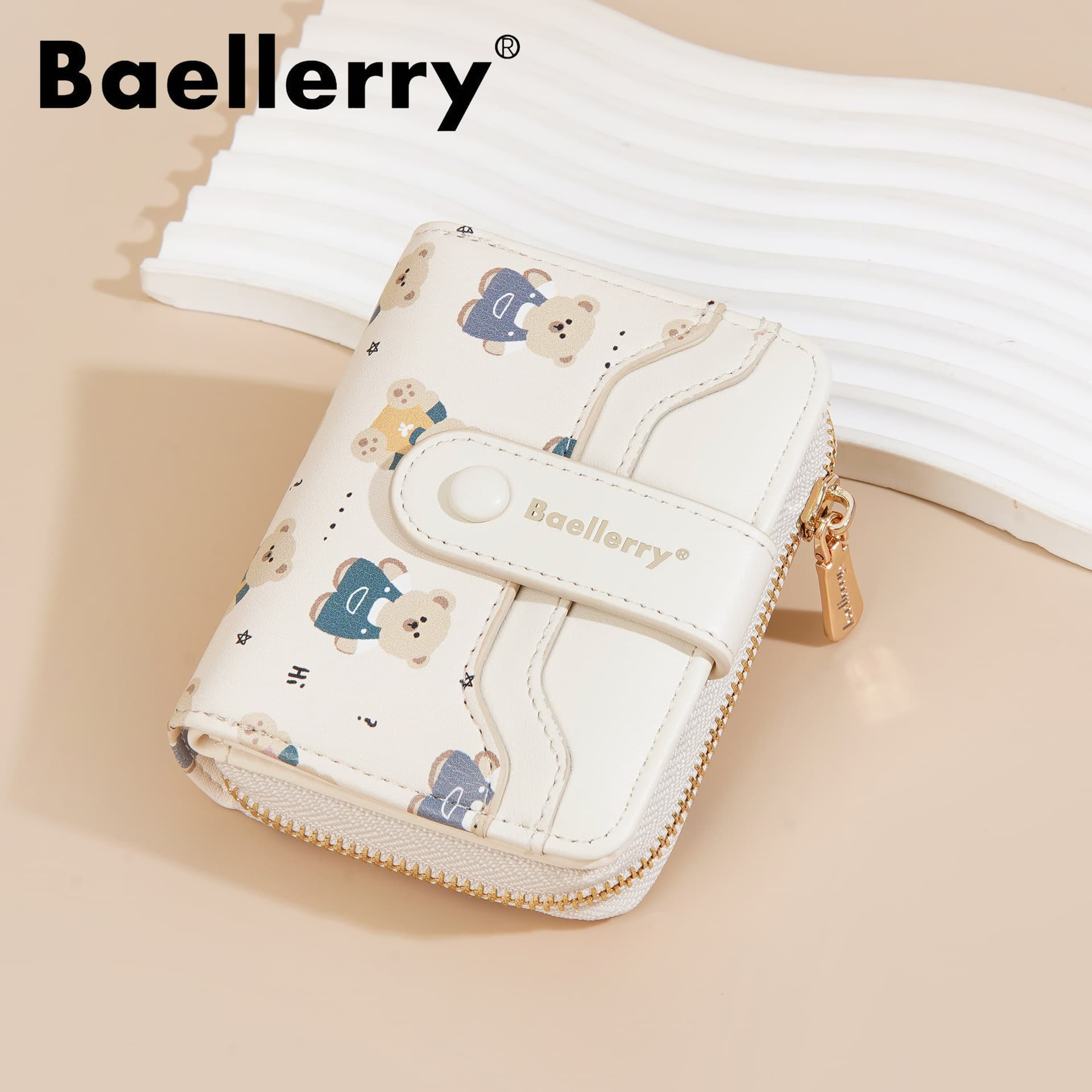 Baellerry Ladies Short Zipper Wallet Bear Print Multi-Card Slot Coin Purse Women's Fashion Trend Cross-Border Style Daily Use