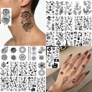 New Cross-border Pirate Spear Compass Tattoo Sticker for Hand Back and Neck, Amazon European and American Tattoo