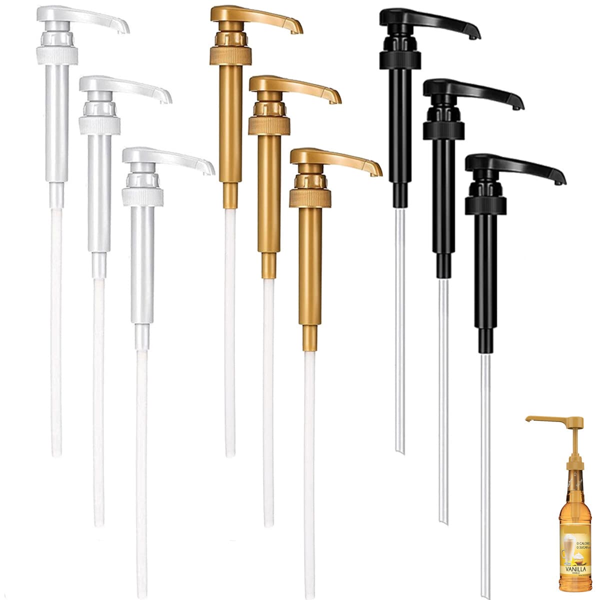 28-Tooth Syrup Press Pump Head, Fixed 10CC Dose, Universal Long Nozzle for Coffee, Jam, Milk Tea Press Head