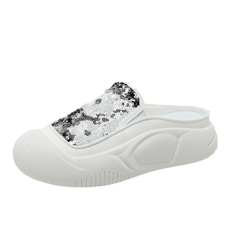 [Custom] ZYXFL56 New Sequined Color-Block Mule Sandals for Women 2024 Summer Trendy Casual Breathable Thick-Soled Height-Increasing