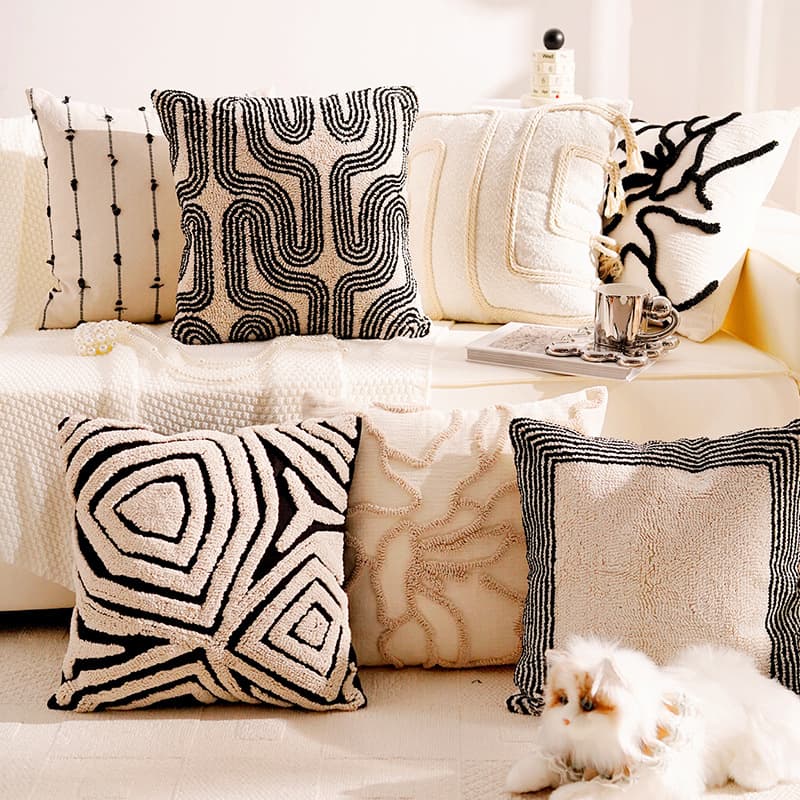 Nordic Luxury Throw Pillow Cover Black White Retro Ethnic Back Cushion Bed Headrest with Insert