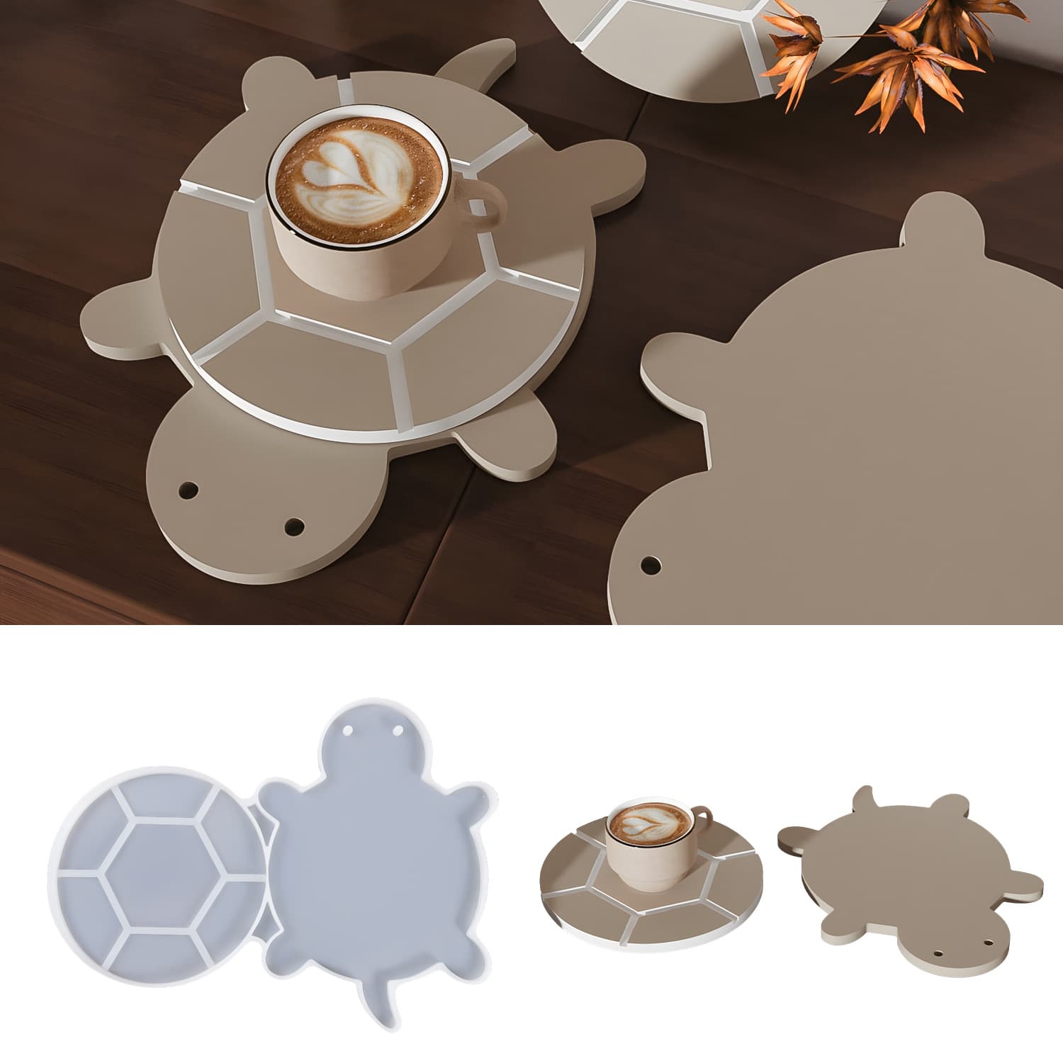 Zhongcheng DIY Small Turtle Coaster Resin Mold, Ins Style Storage Heat Insulation Mat, Home Decoration Silicone Mold