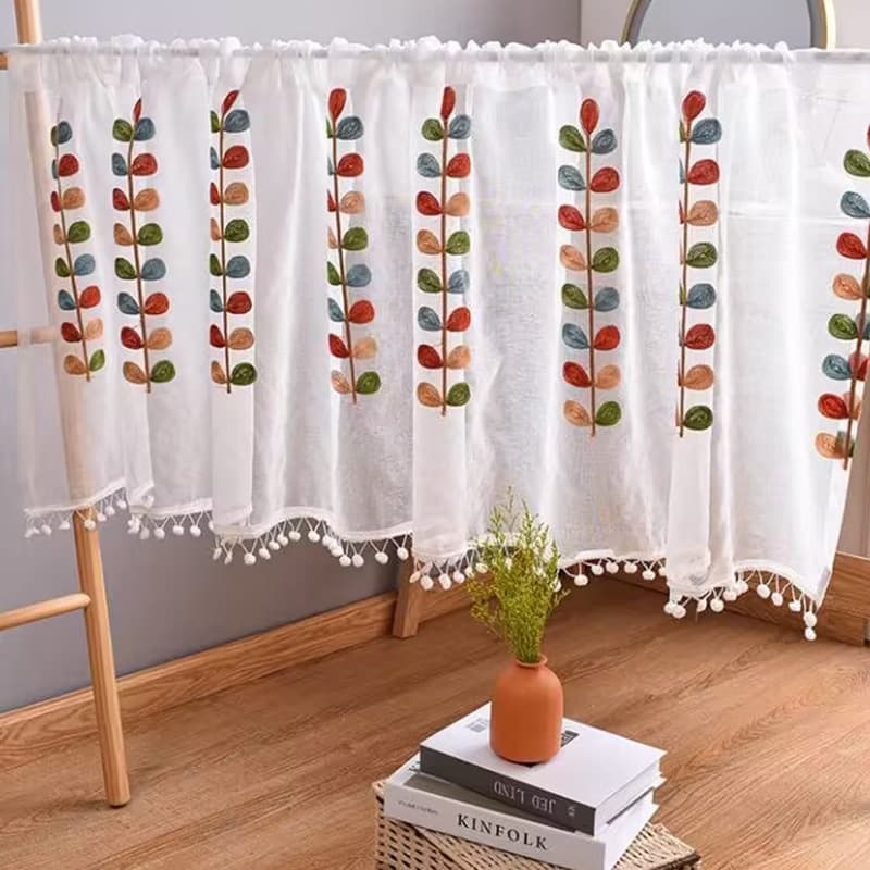American style door curtain, short kitchen curtain, gauze curtain partition, cabinet cover, coffee curtain, modern simple style polyester