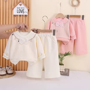 Girls Spring Autumn Set 2026 New Fashionable Baby Girl Autumn Clothes Trendy Long Sleeve Sweatshirt Two-Piece Set Wholesale
