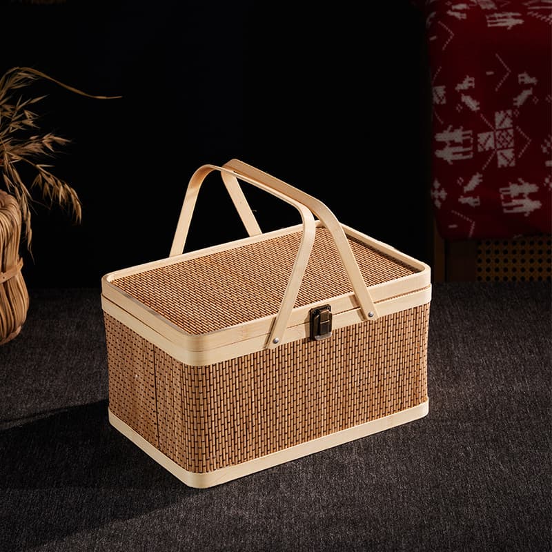 Premium Handmade Zongzi, Crab, Mooncake, and Fruit Gift Boxes with Woven Bamboo Handles for External Packaging
