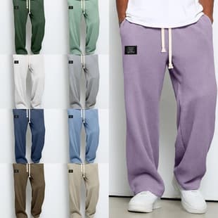 Men's Casual Straight Leg Sweatpants, Loose Fit, Dropped Crotch, Sports Joggers, Spring/Fall, Amazon Cross-Border Trend
