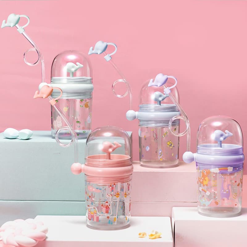 Whale Spray Water Cup, Fun Fountain Cup for Elementary School Kids and Toddlers, Drop-Resistant Kindergarten Plastic Cup