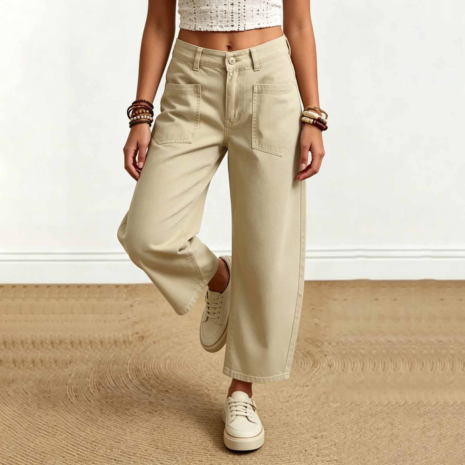 European and American cross-border new high-waisted wide-leg casual pants for women solid color loose straight cotton blended trousers fashionable and versatile
