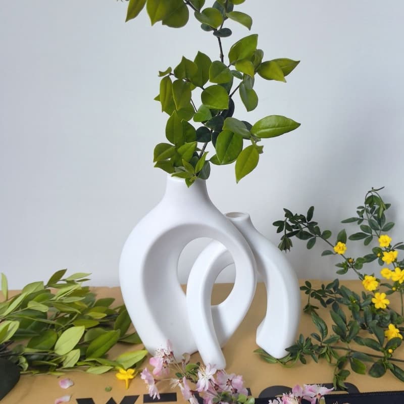 Plastic Imitation Ceramic Vase Decoration for Living Room Office Desktop Water Culture Vase Tabletop Ornament Nordic Style Flower Vessel