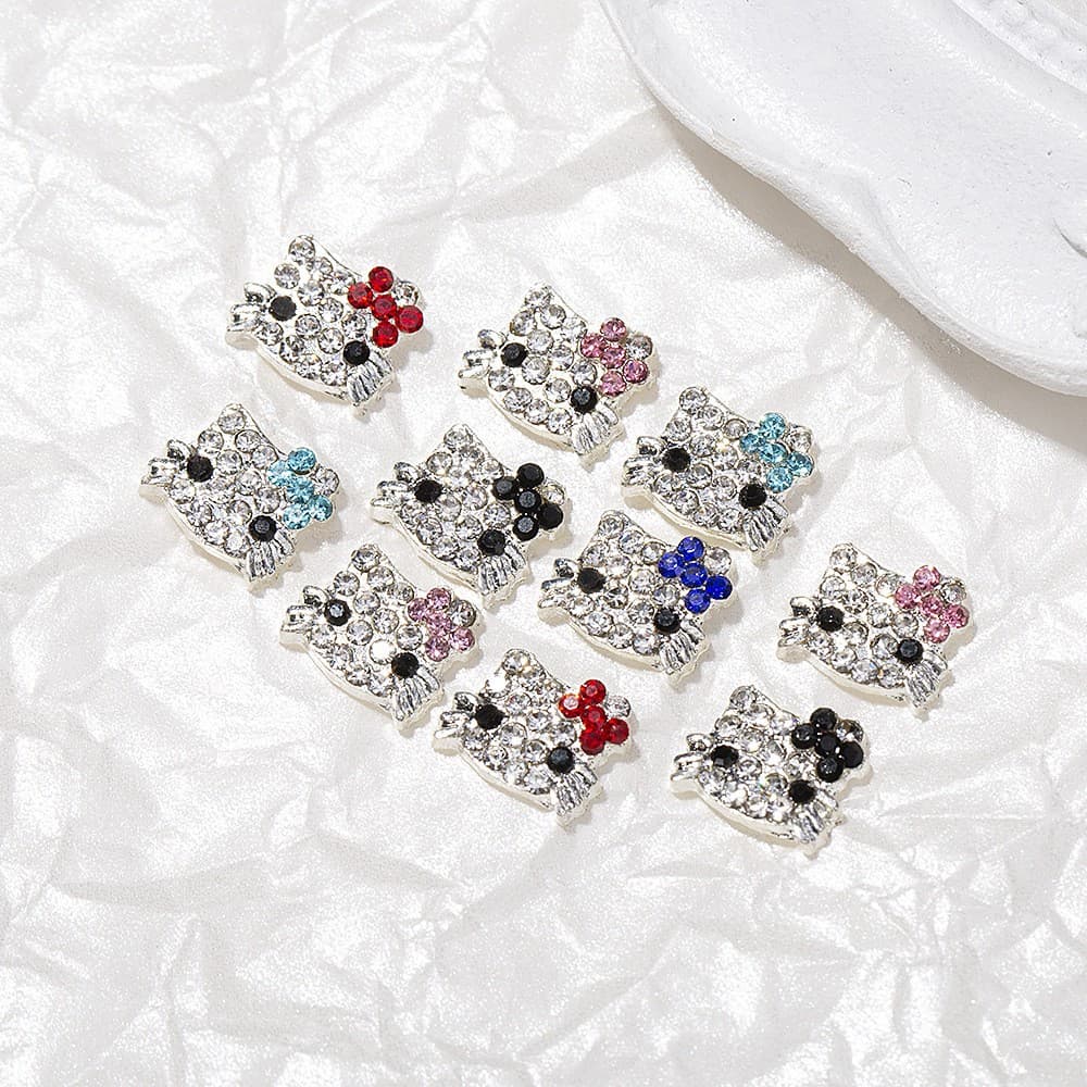 Japanese Cartoon Kitty Cat Full Drill Alloy Nail Art Decorations Cute Kitten Diy Nail Drill Accessories Beauty Care Makeup Art
