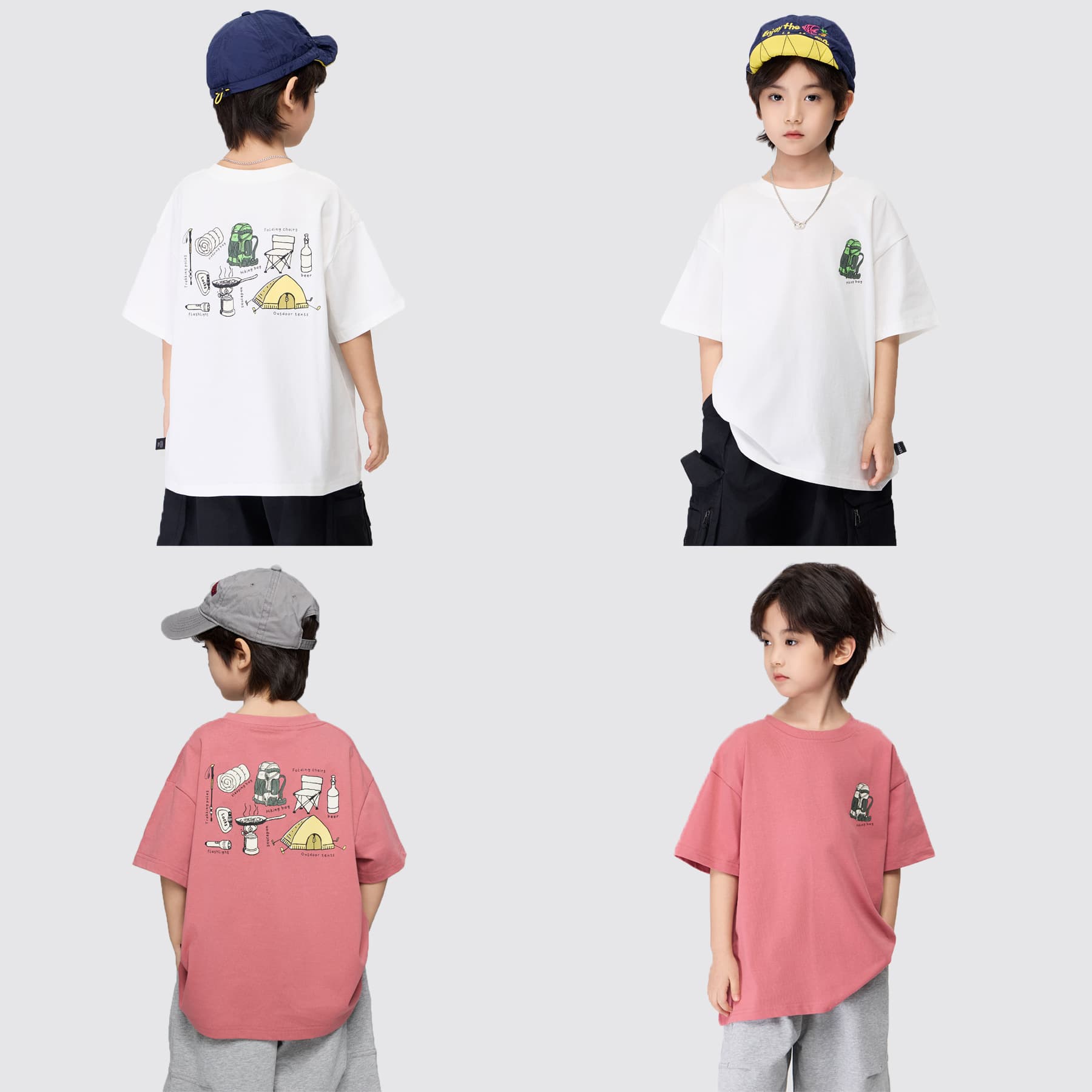 2026 Summer New Kids Mountain Camping Print Cotton Short Sleeve T-Shirt for Boys and Older Children, Loose and Comfortable Trendy Tee