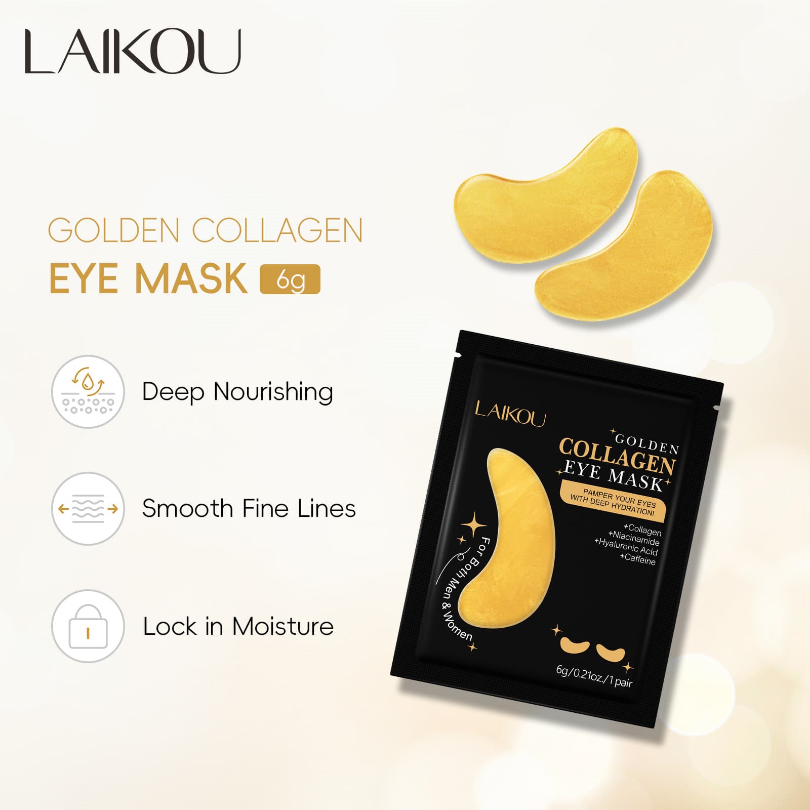 Cross-border new product LAIKOU GOLD EYE MASK gold single piece eye mask patch 6g collagen eye mask patch