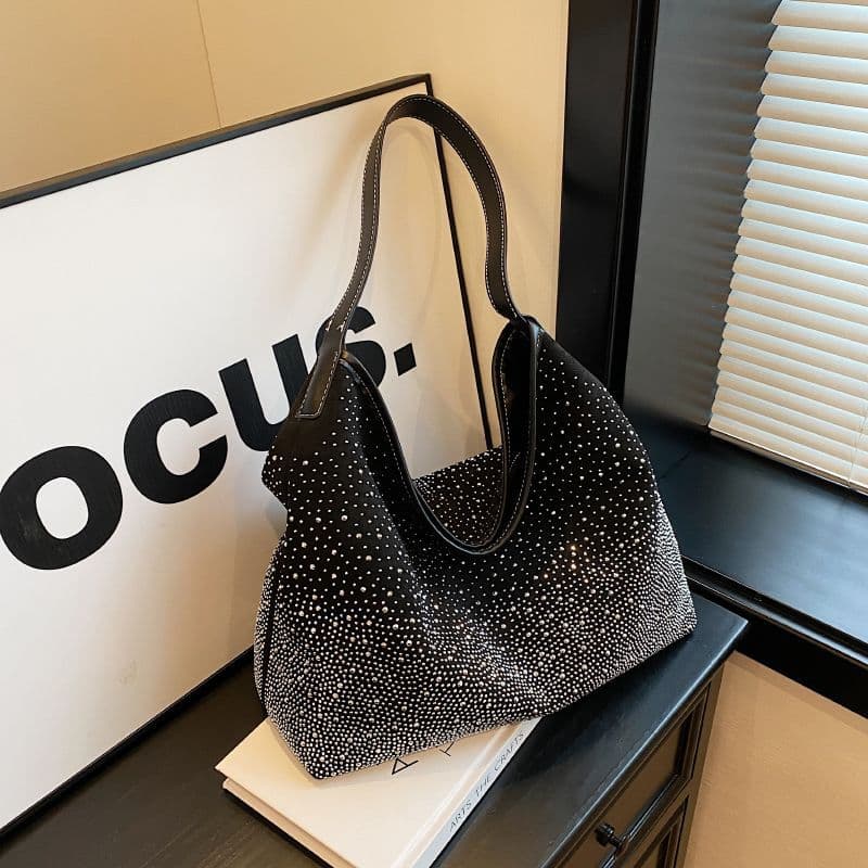 Xiaohongshu internet celebrity's same style fashionable bright diamond one-shoulder portable writing bag 2023 new retro tote bag