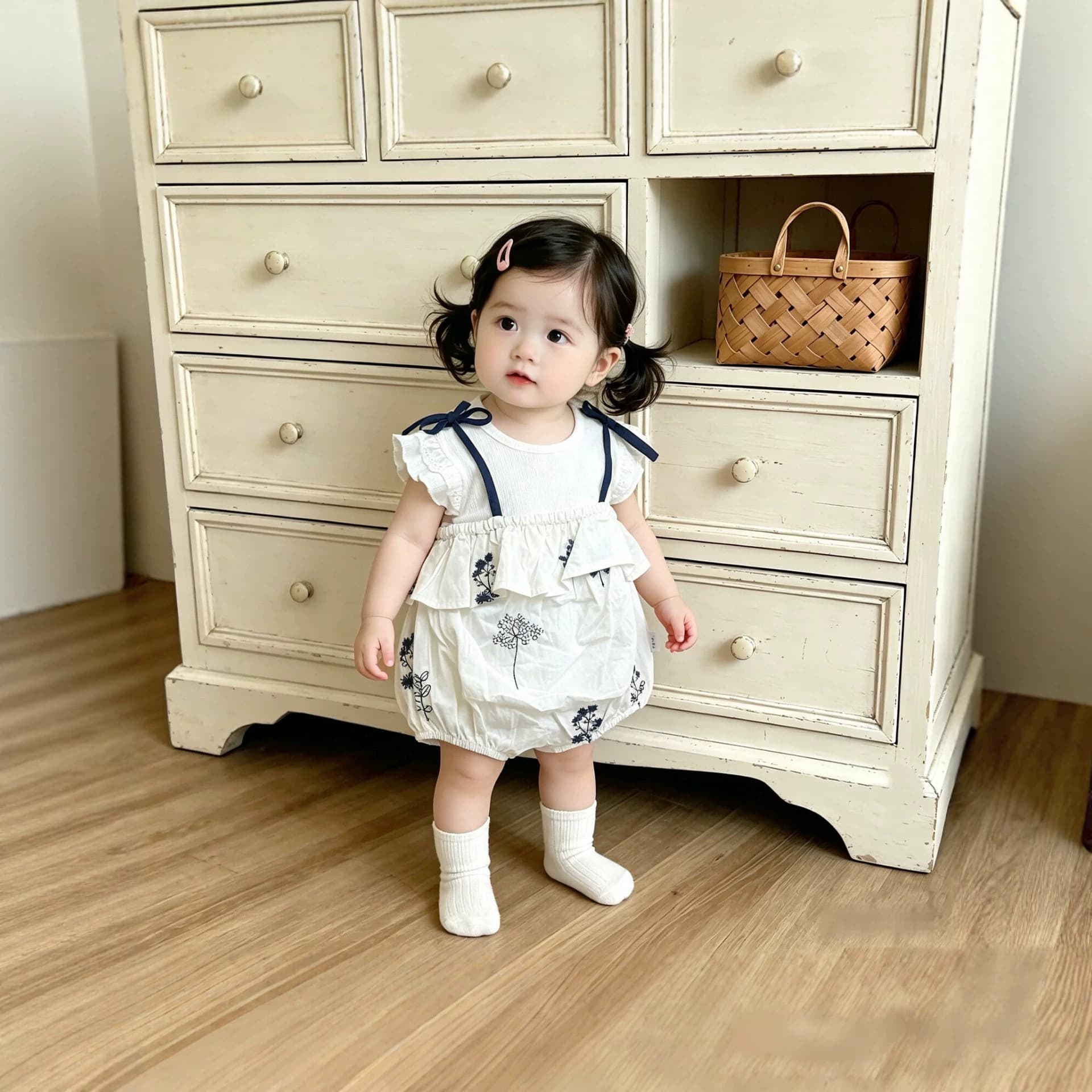 Infants and young children's new summer floral suspenders and flying sleeves baby girl's breathable outing jumpsuit